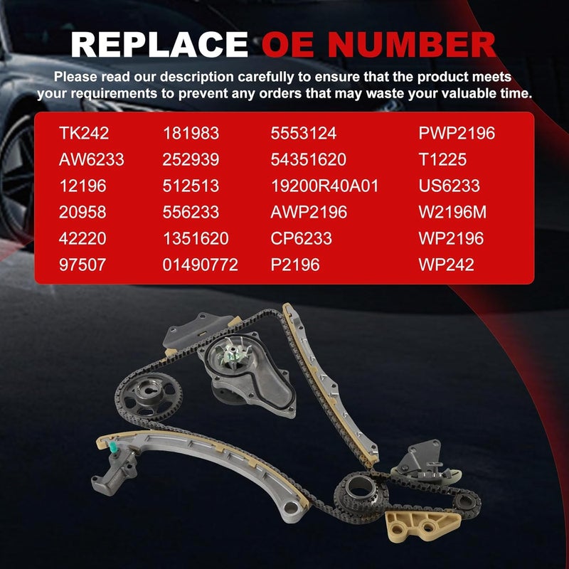 Autodevil Store Engine Timing Chain Kit Fit for Accord 2008-2012 CR-V 2010-2011 2.4L for TSX 2.4L 2009 2010 2011 2012 2013 2014 with Water Pump Car Part Sets Replace TK242 1351620 AW6233 - Image 2